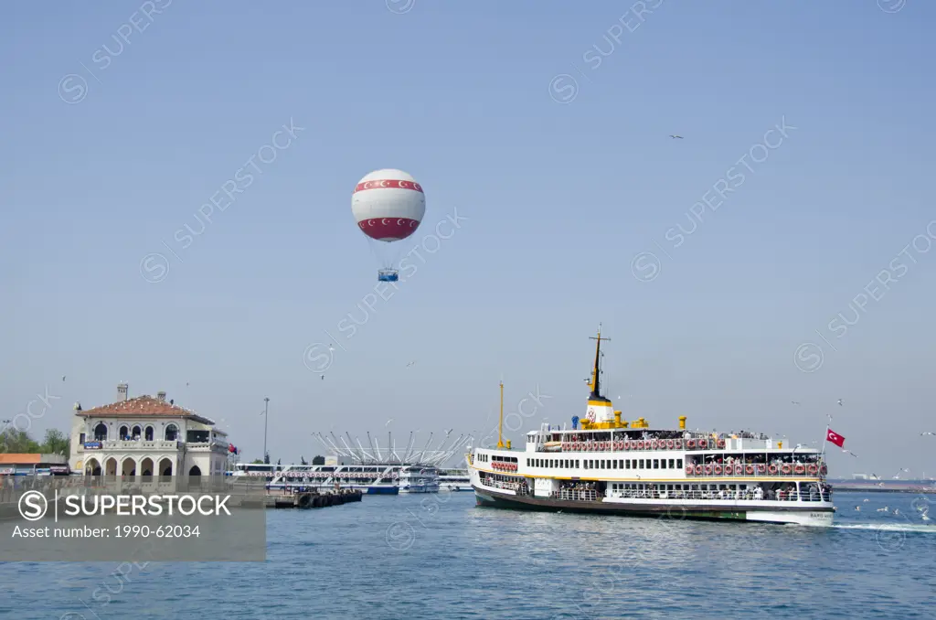 Ferry and sightseeing balloon, Kadiköy, Asian side of Bosphorus, Istanbul, Turkey