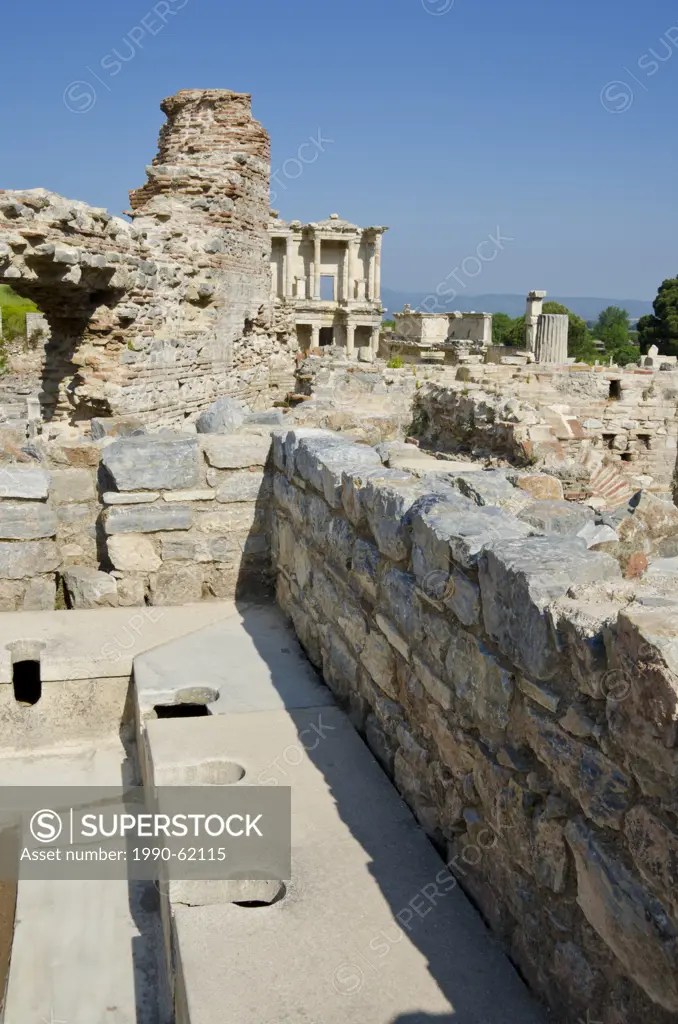 Ancient toilets at Ephesus, an ancient Greek city, and later a major Roman city, on the west coast of Asia Minor, near present_day Selçuk, Izmir Provi...