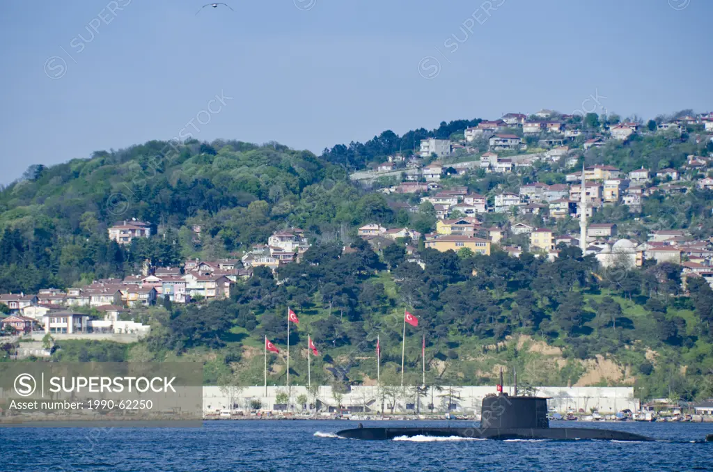 Turkish submarine along the Bosphorus, Istanbul, Turkey