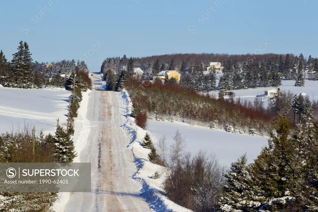 Snow covered road, Emyvale, Prince Edward Island, Canada