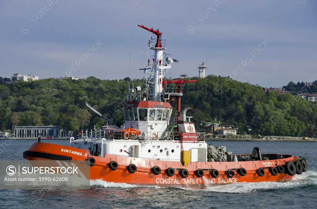 Shipping traffic, coastal safety tugboat, along the Bosphorus, Istanbul, Turkey