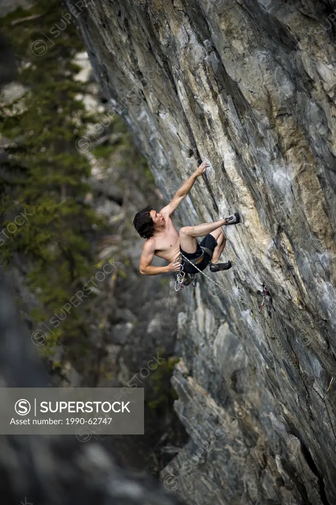 Sport Climber on The Cube, Boulder Fields, Kelowna, British Columbia, Canada
