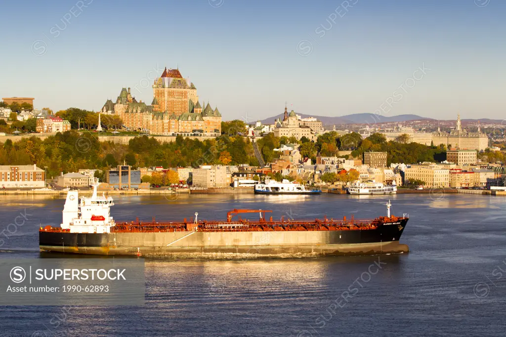 Ship on St. Lawrence River below Quebec City, Quebec, Canada
