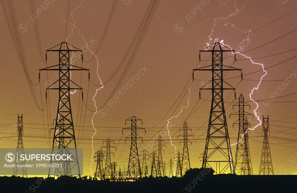 lightning/electrical towers, near Winnipeg, Manitoba, Canada