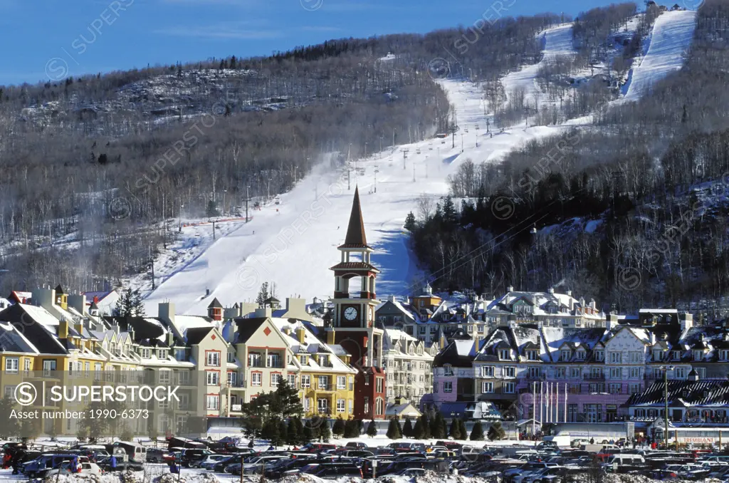 View of village at the base of Mont Tremblant Ski Resort, north of Montreal, Quebec, Canada