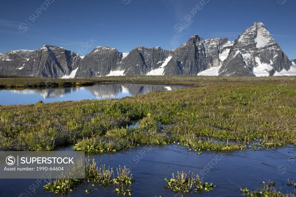 Frozen tarn and Mount Sir Donald, Selkirk Mountains, Glacier National Park, British Columbia, Canada