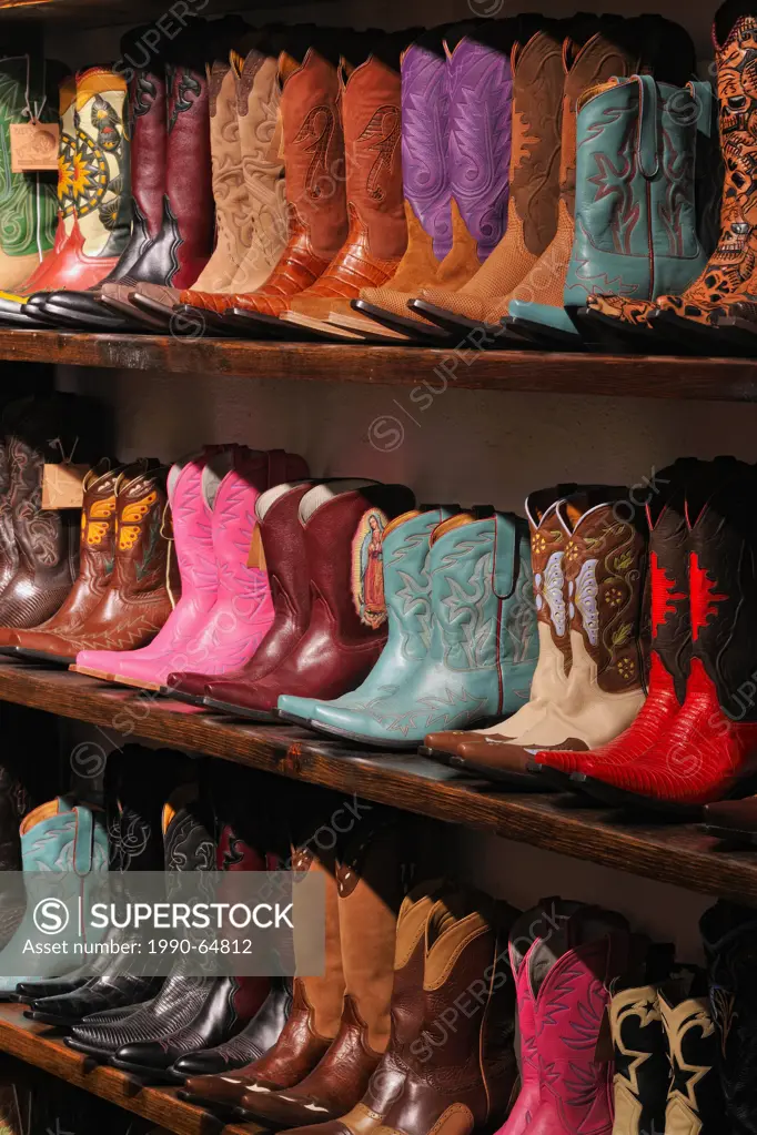 Western boots for sale in a shop_ ´Boots Boogie´, Santa Fe, New Mexico, USA