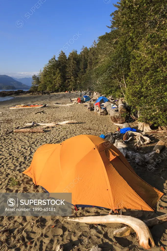 A kayak camp on Vargas Island Clayoquot Sound British Columbia, Canada. Model Released