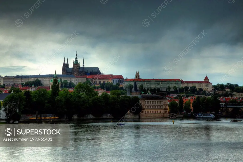 Prague Castle and the Vltava river, Prague, Czech Republic.