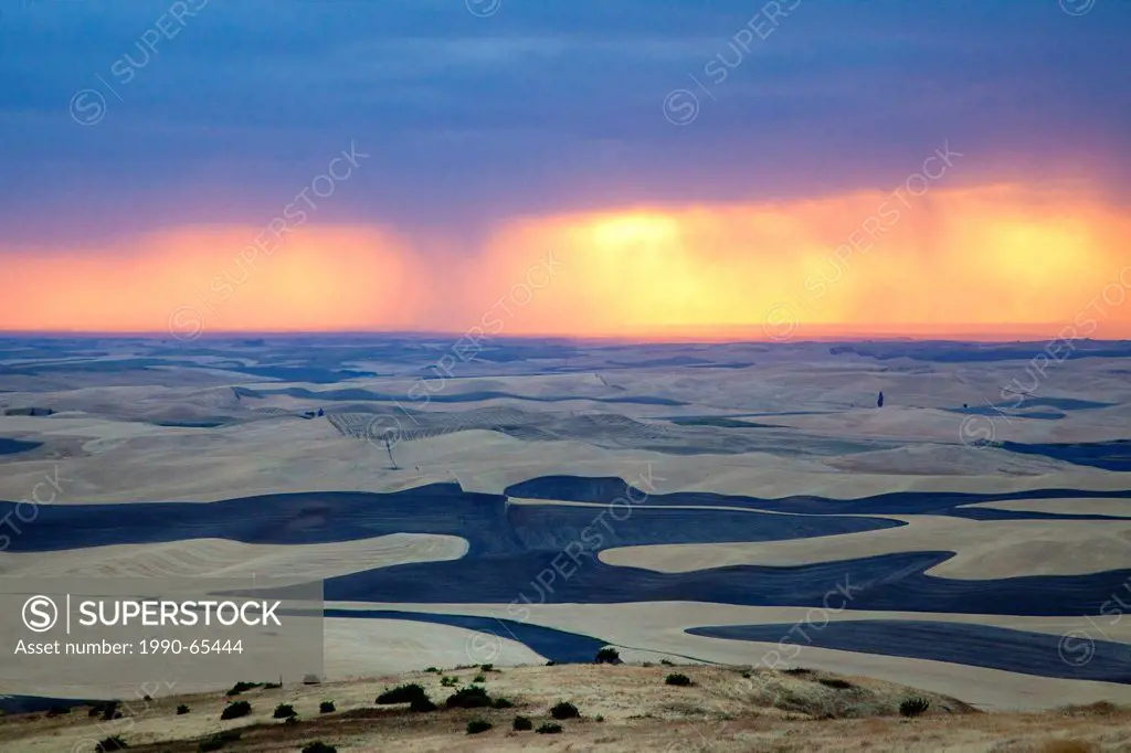 A storm at sunset over Palouse region of eastern Washington State, USA.