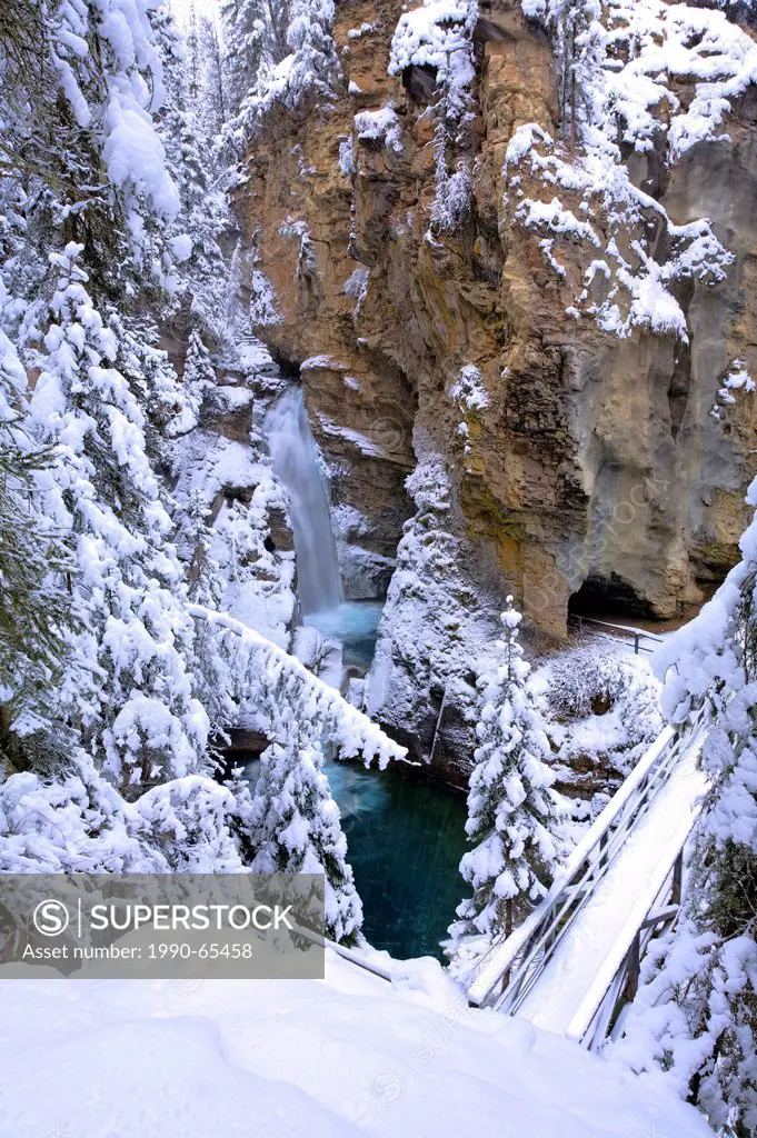 Winter in Johnston Canyon _ one of the most popular hiking trails in Banff National Park, Alberta, Canada.