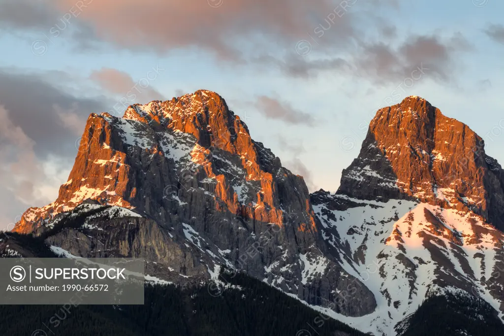 The Big Sister Mountain Peak at sunrise, Canmore, Alberta Canada