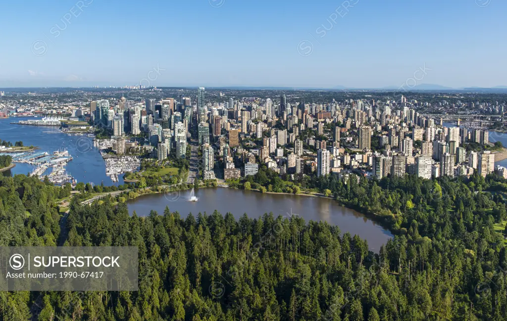 Stanley Park, Lost Lagoon and downtown Vancouver.