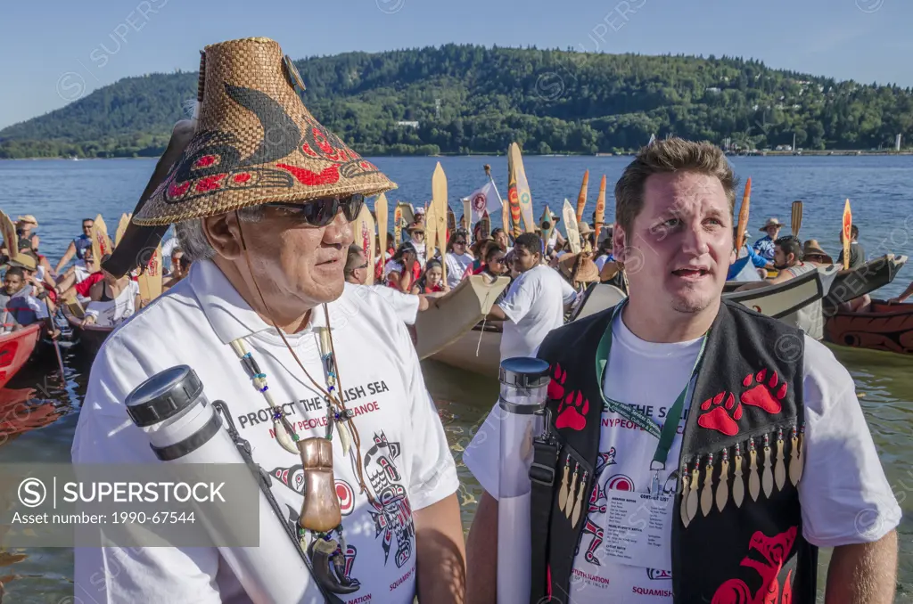 Chief Justin George of Tsleil_Waututh Nation and Chief Gibby Jacob of Squamish Nation with historic declaration to protect the Salish Sea. Many People...
