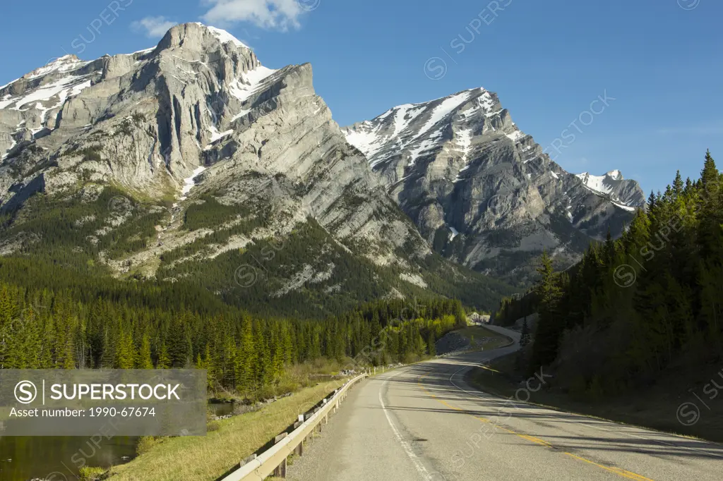 Highway 40 with Mount Kid In background, Kananaskis Provincial Park, Alberta, Canada