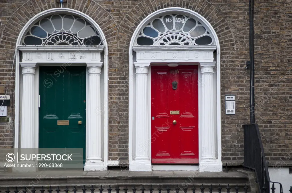 Doors to brownstone walk ups, Dublin, Ireland