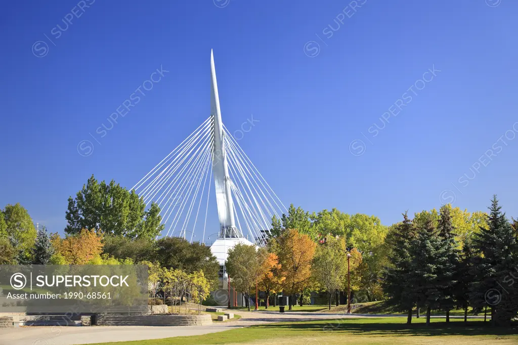 Esplanade Riel Bridge in autumn, The Forks, Winnipeg, Manitoba, Canada