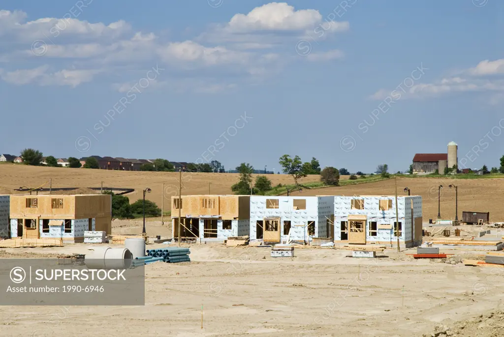 Subdivision under construction on once viable farmland near Newmarket, Ontario, Canada