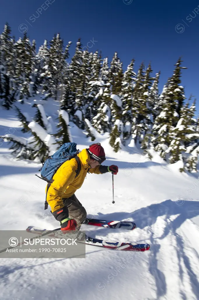 Skier on Mt. Washington, Courtenay, The Comox Valley, Vancouver Island, British Columbia, Canada.