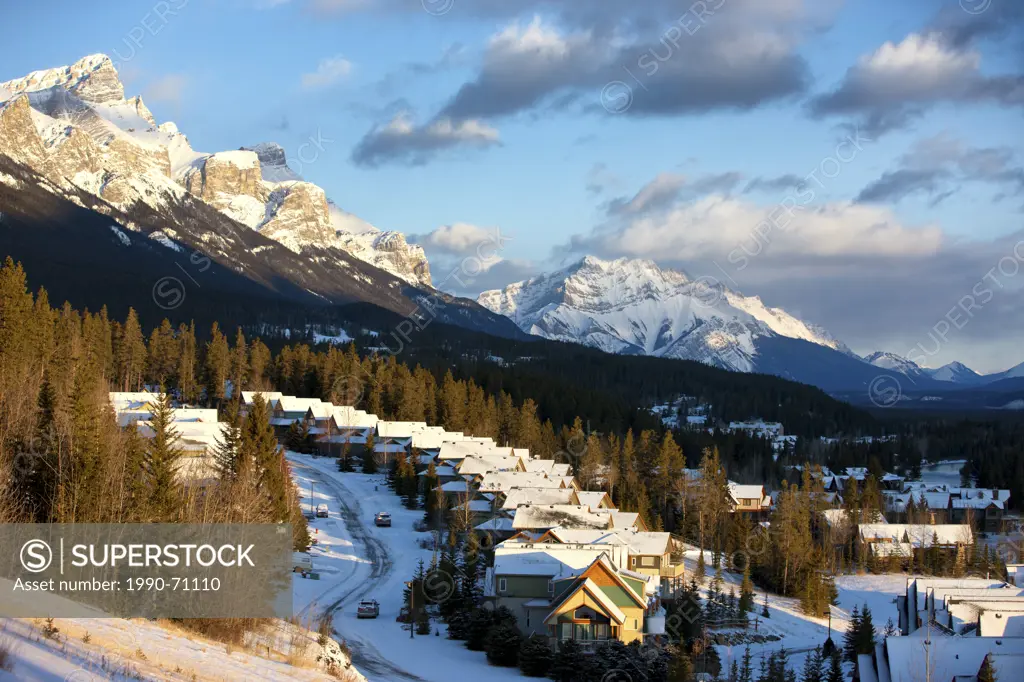 Town of Canmore at sunrise, Alberta, Canada