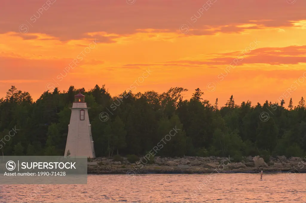 Big Tub Lighthouse in Lake Huron. Georgian Bay on Bruce Peninsula, Tobermory, Ontario, Canada