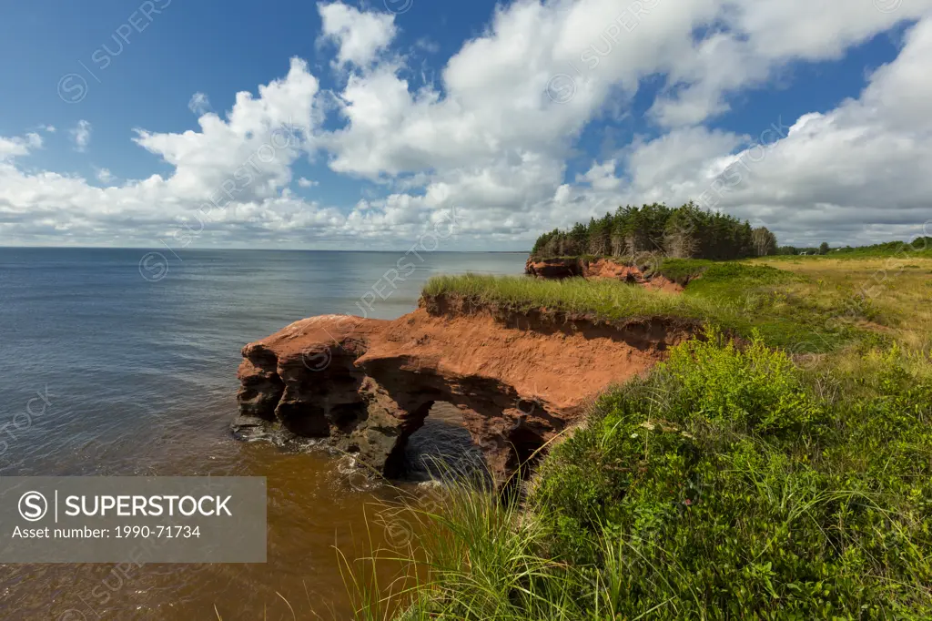Eroded red sandstone cliffs, Kildare Capes, Prince Edward Island, Canada