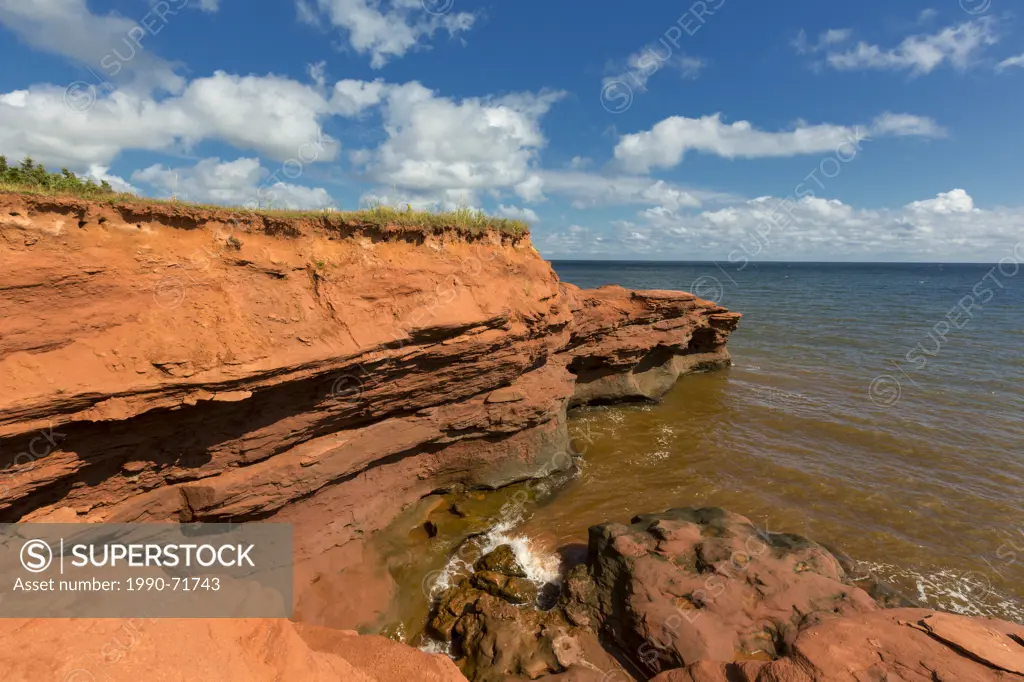 Eroded red sandstone cliffs, Kildare Capes, Prince Edward Island, Canada