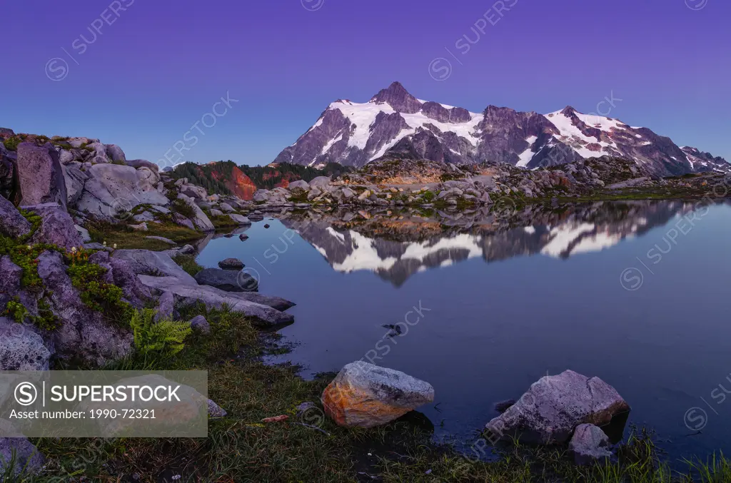 Reflection of Mount Shuksan in alpine tarn, Mount Baker-Snoqualmie National Forest, Washington, United States of America