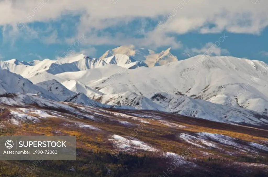 Distant view of Denali (Mount McKinley), Denali National Park, Alaska, United States of America.