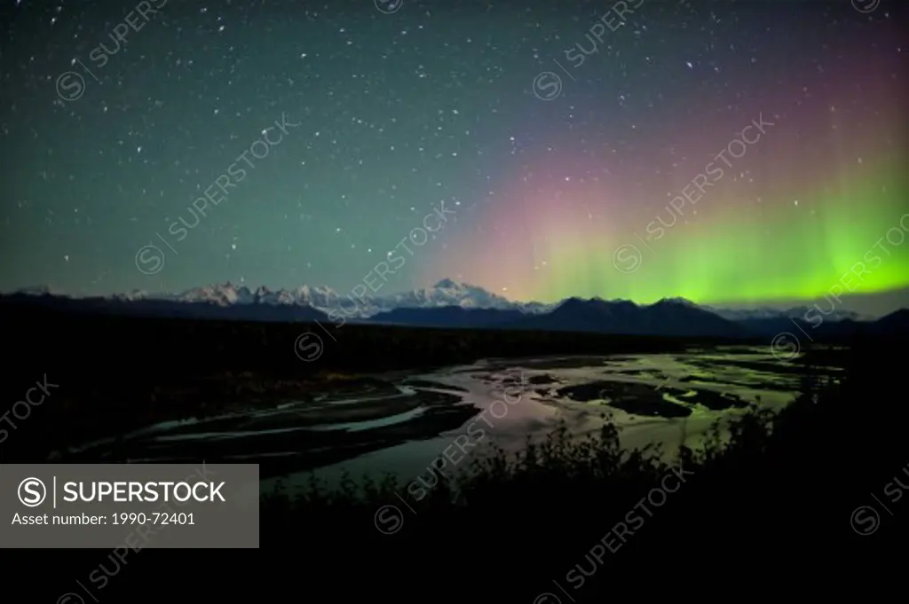 Aurora borealis over Denali (Mount McKinley), Denali State Park, Alaska, United States of America.