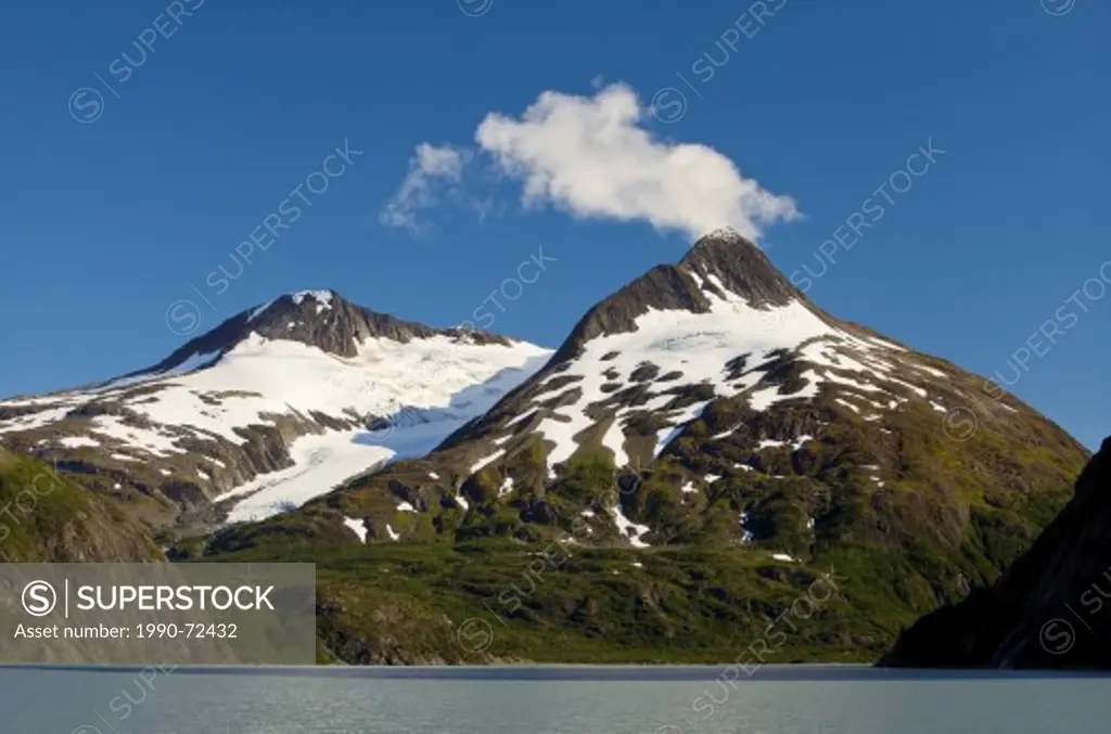 Snow-capped mountains, Baird Peak, Portage Lake, Alaska, United States of America.
