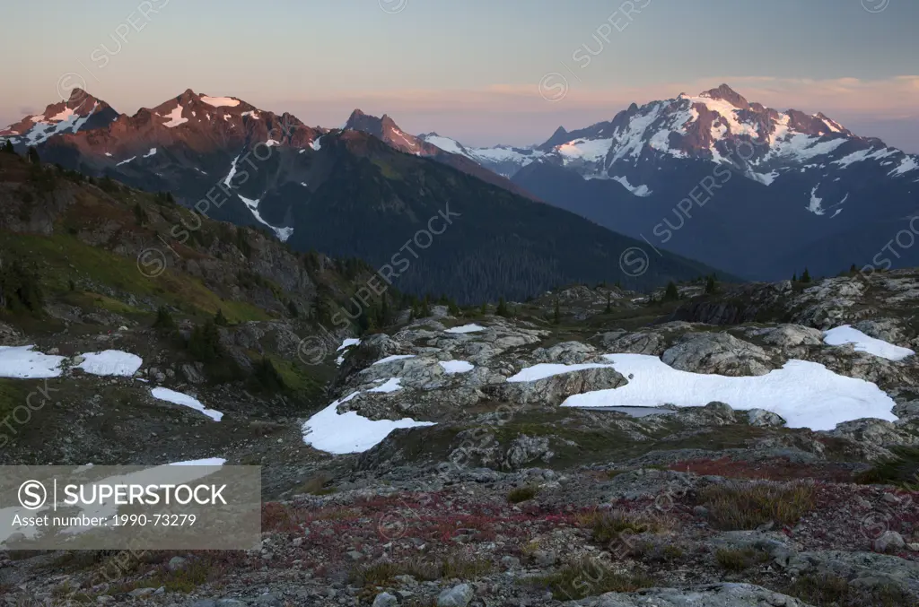 Mount Shuksan, Mount Sefrit and Goat Mountain West and East from Yellow Aster Butte Trail, Mount Baker Wilderness, Washington State, United States of ...