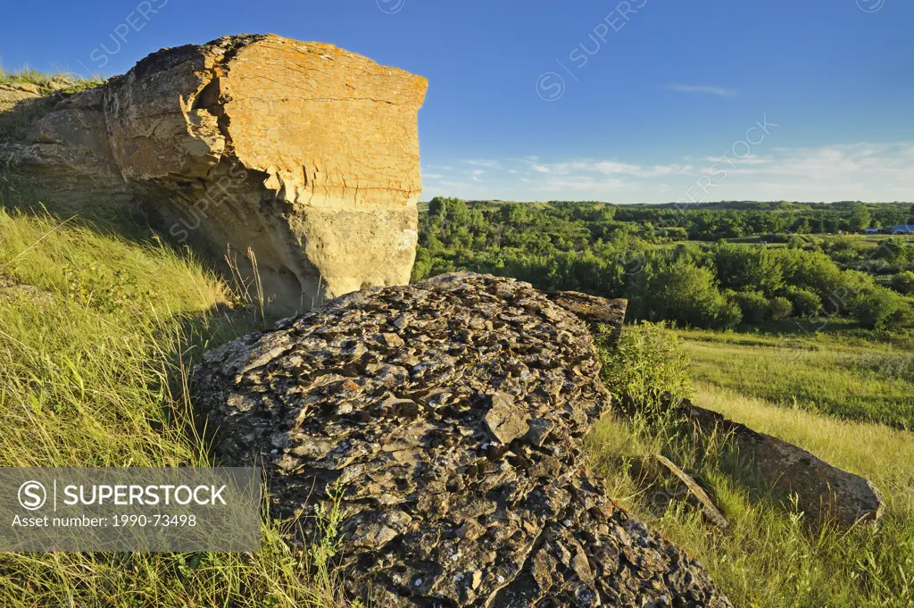 Sandstone clay formations on the prairie, Roche Percee near Estevan, Saskatchewan, Canada