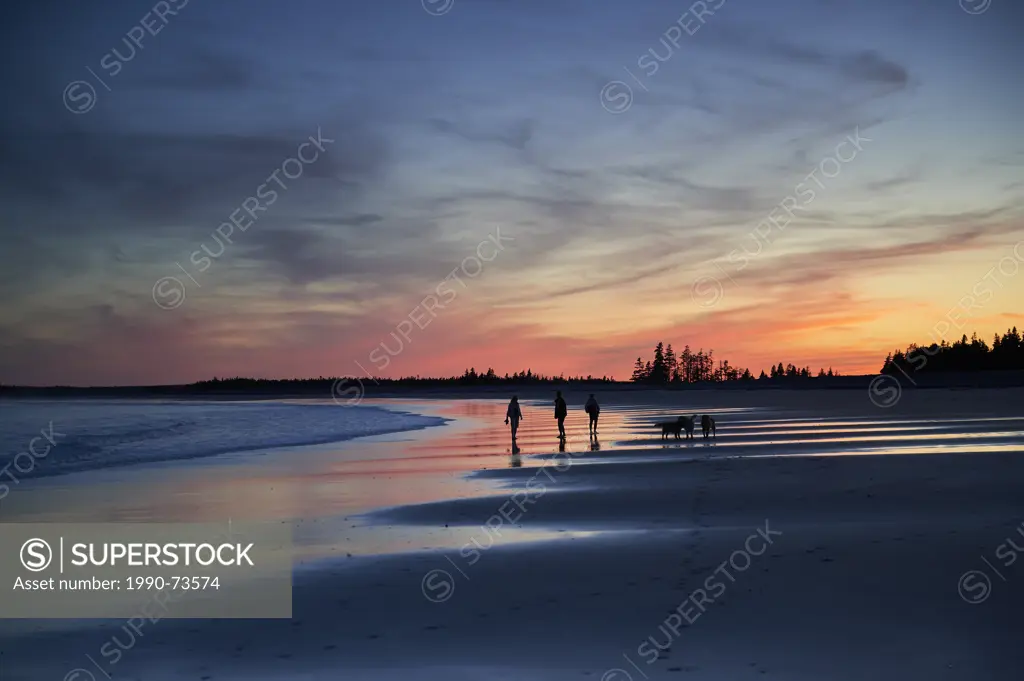Dog Walkers at Sunset, Cherry Hill Beach, near Mill Village, Nova Scotia, Canada