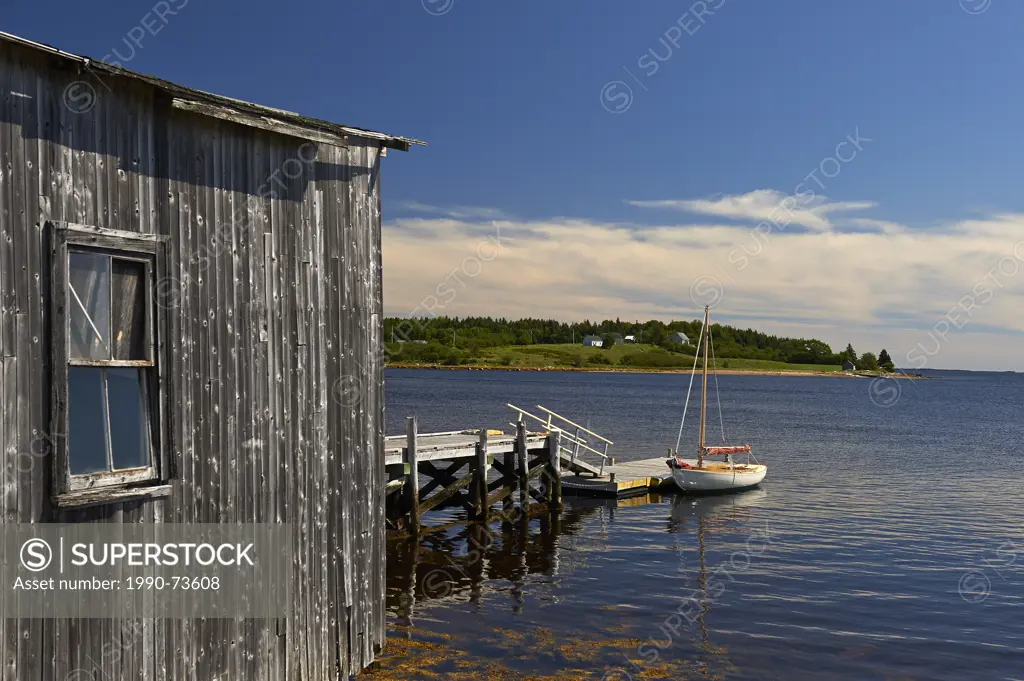 Small Sailboat and Boat House, Indian Point near Mahone Bay, Nova Scotia, Canada