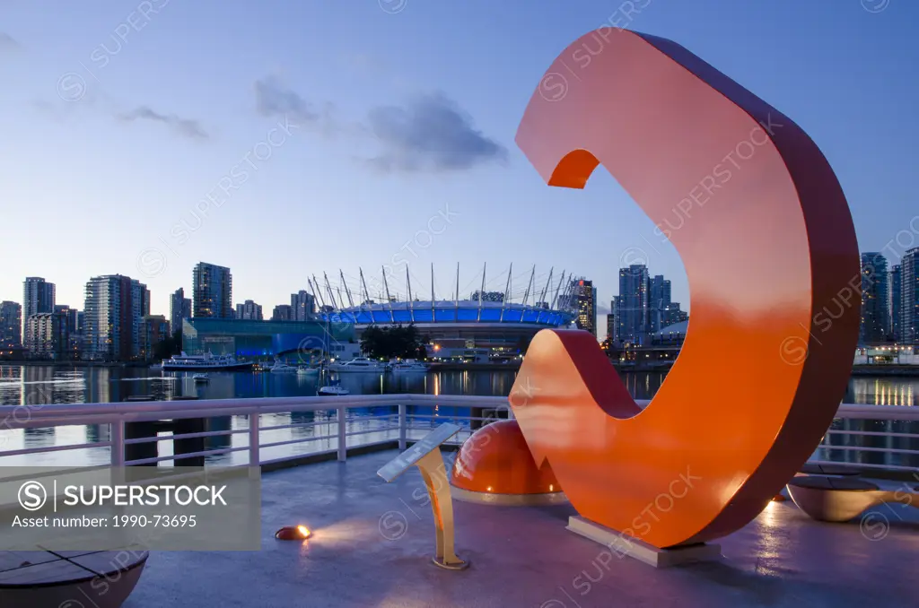 Sculpture at Science World and BC Place Stadium, False Creek, Vancouver, British Columbia, Canada