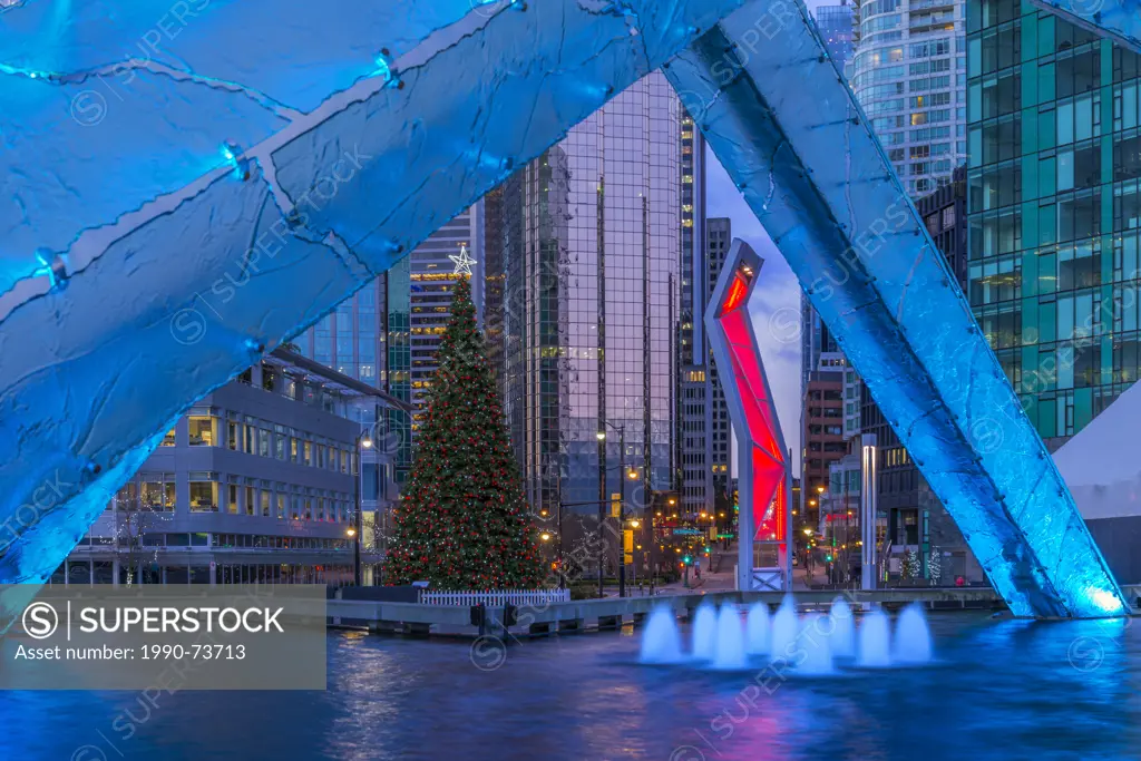 Olympic cauldron, Christmas tree, Jack Poole Plaza, Vancouver, British Columbia, Canada