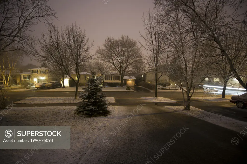 Suburban street at night. Oakville, Ontario, Canada