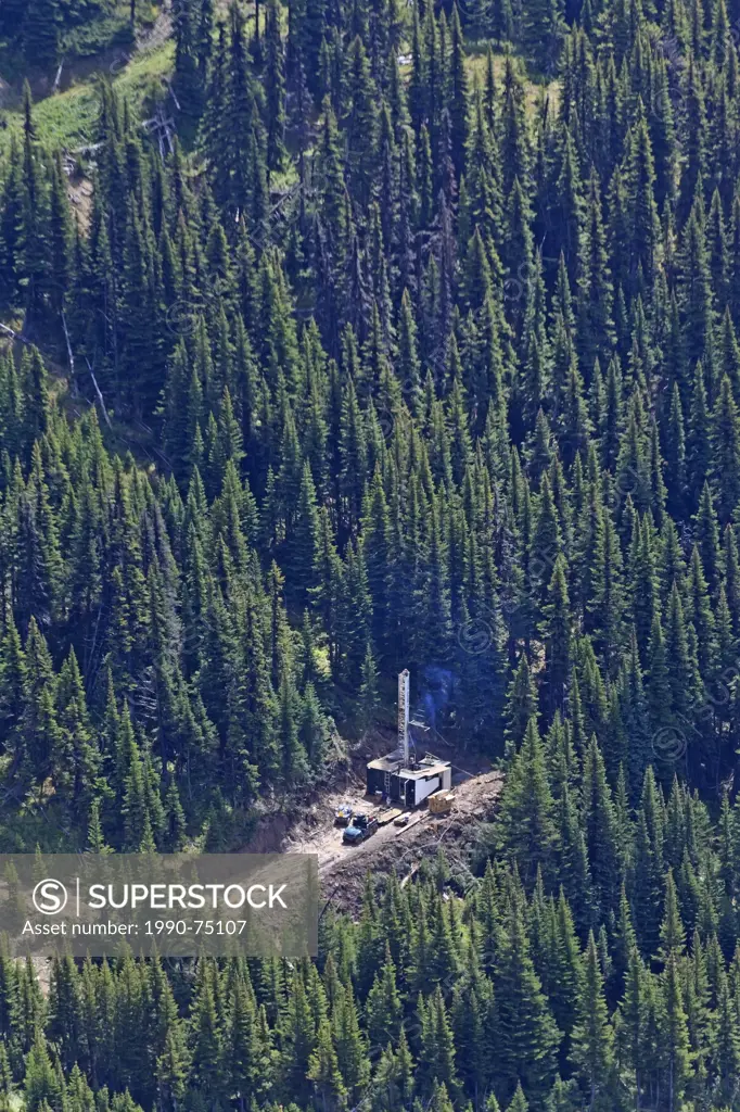 Diamond drill rig exploring for minerals on Astlais Mountain, Bulkley Valley, British Columbia