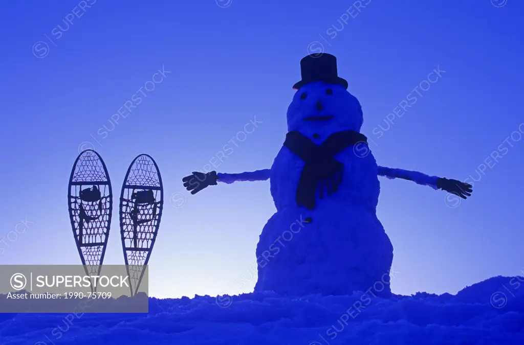 snowman and snowshoes, Patricia Beach Provincial Park, Manitoba, Canada