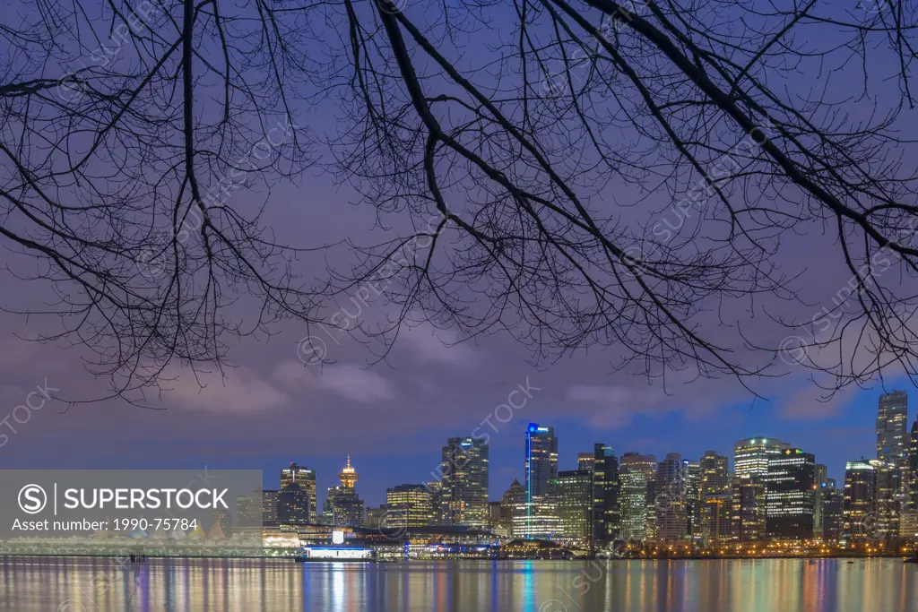 Vancouver skyline at Coal Harbour, from Stanley Park, Vancouver, British Columbia, Canada