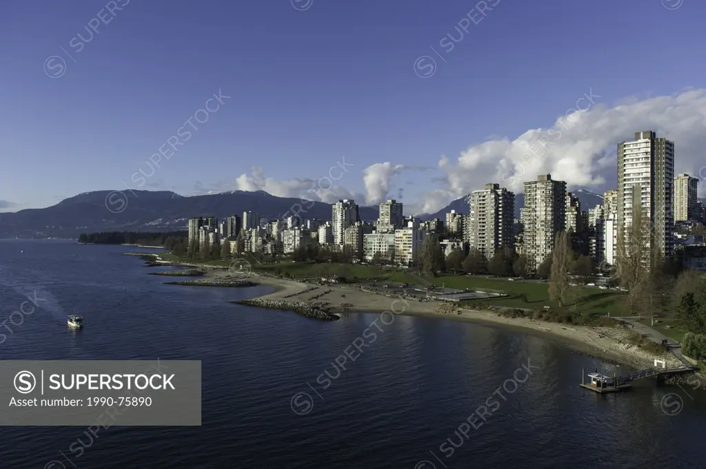 Sunset beach and the Vancouver Condos view from the Burrard Bridge.Vancouver, British Columbia