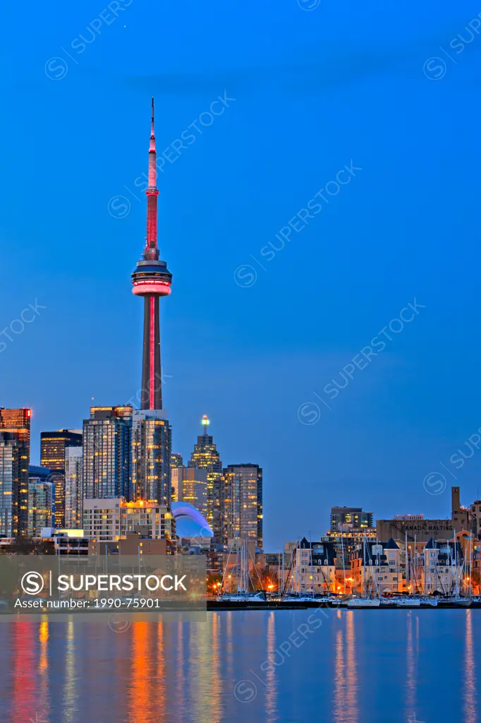 Skyline of Toronto City seen from Ontario Place, Toronto, Ontario, Canada.