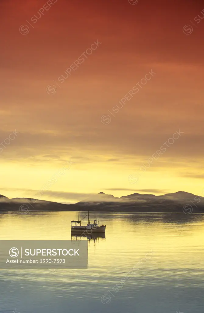 Fishing boat, dawn, Nain, Labrador, Newfoundland, Canada