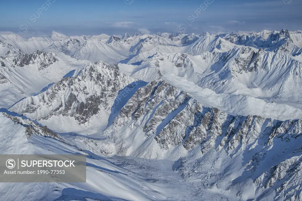 Aerial view of the Ogilvie Mountains in Tombstone Territorial Park, Yukon.