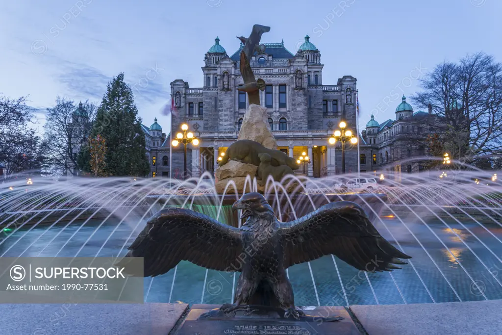 Fountain at rear of the British Columbia Legislature, Victoria, British Columbia, Canada