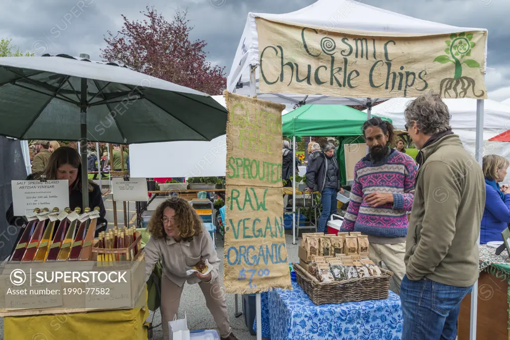 Cosmic Chuckle Chip booth, the Saturday Market, Salt Spring Island, British Columbia, Canada