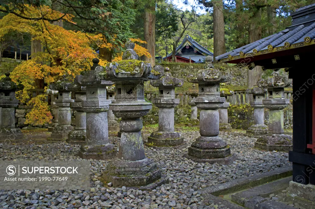 Stone lanterns of Futarasan Shrine in Nikko, Japan