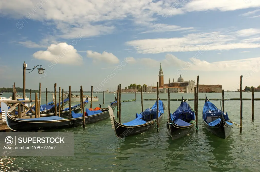 Gondolas parked at san Marco square in Venice