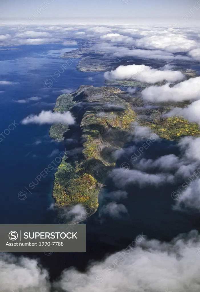 Aerial view of Sibley Peninsula and Sleeping Giant Provincial Park on the north shore of Lake Superior near Thunder Bay, Ontario, Canada